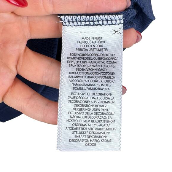 Polo Ralph Lauren Navy Blue Ribbed Red White Trim Logo Slim Fit Baby Tee - Picture 11 of 13